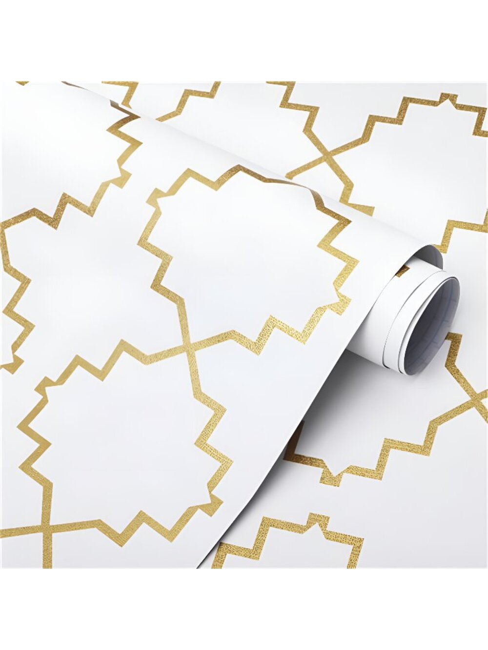 Geometric Contact Paper Gold and White Peel and Stick Wallpaper 17.7" X 118"